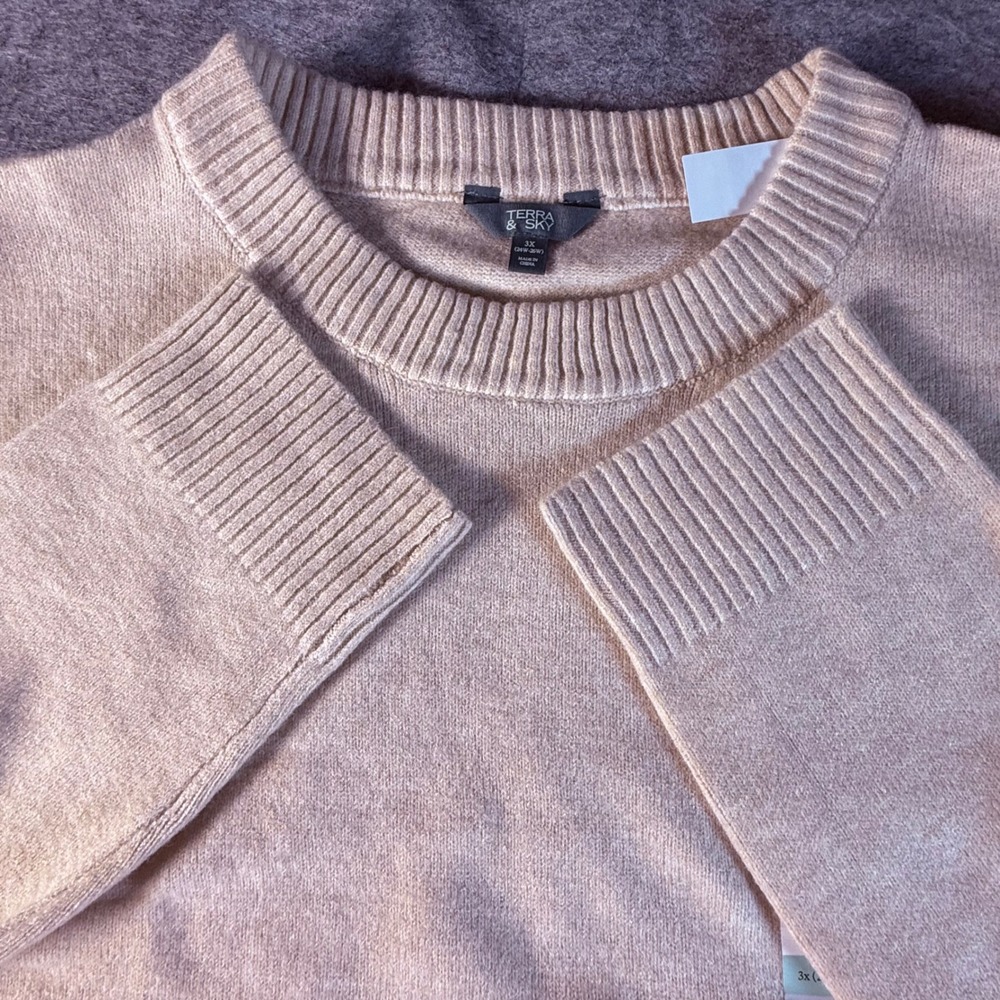 Terra & Sky Relaxed Crew‎ Neck Sweater Brown Heather Plus Size 3X 24W-26W NWT